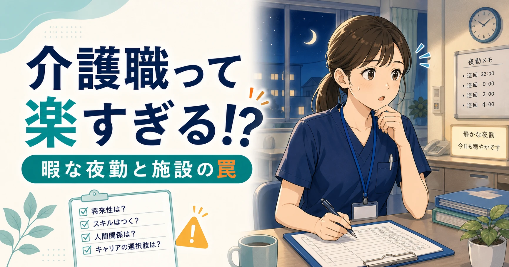 介護職って楽すぎるのか不安な人へ夜勤と施設の罠を解説