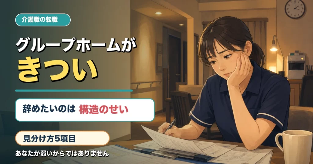 グループホームがきついと感じる介護職に向けて辞めたいのは構造のせいと伝えるアイキャッチ画像