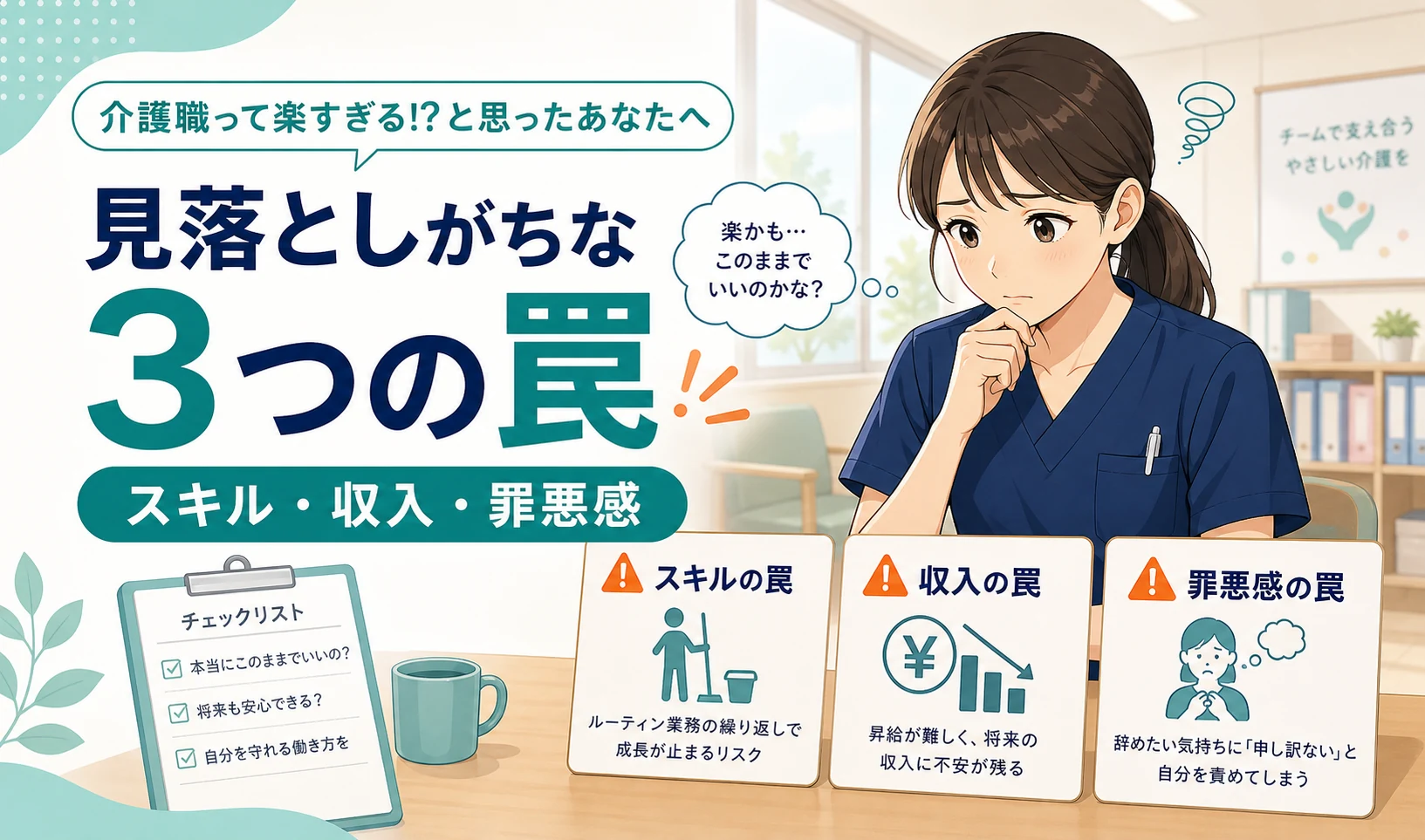 楽すぎる介護職場に潜むスキル収入罪悪感の3つの罠