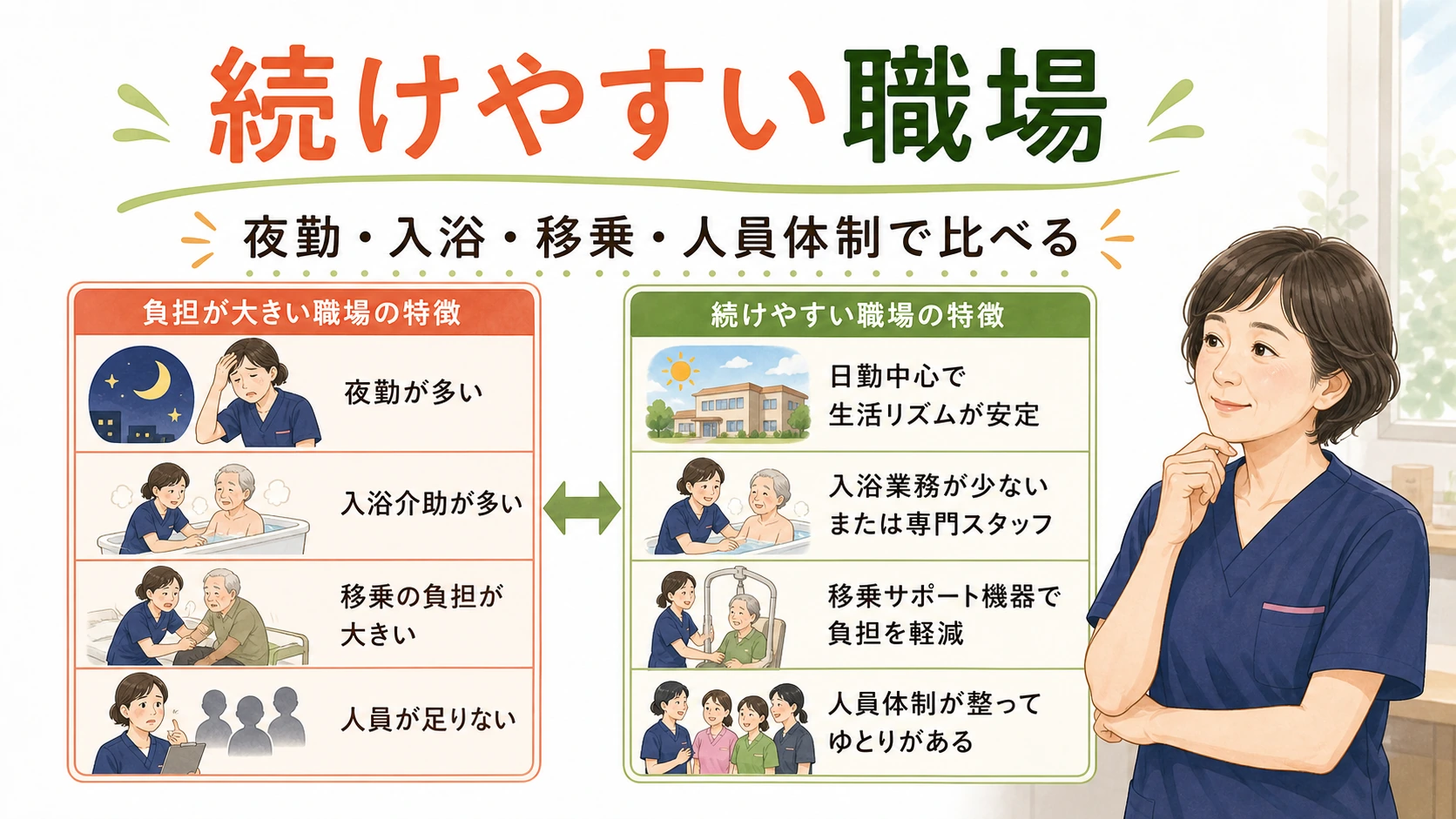 続けやすい介護職場と消耗する職場の違い