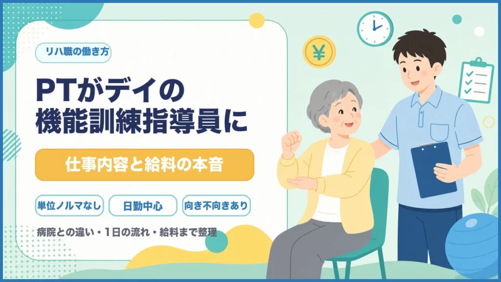 PTがデイサービスの機能訓練指導員として働く仕事内容と給料を解説するアイキャッチ画像