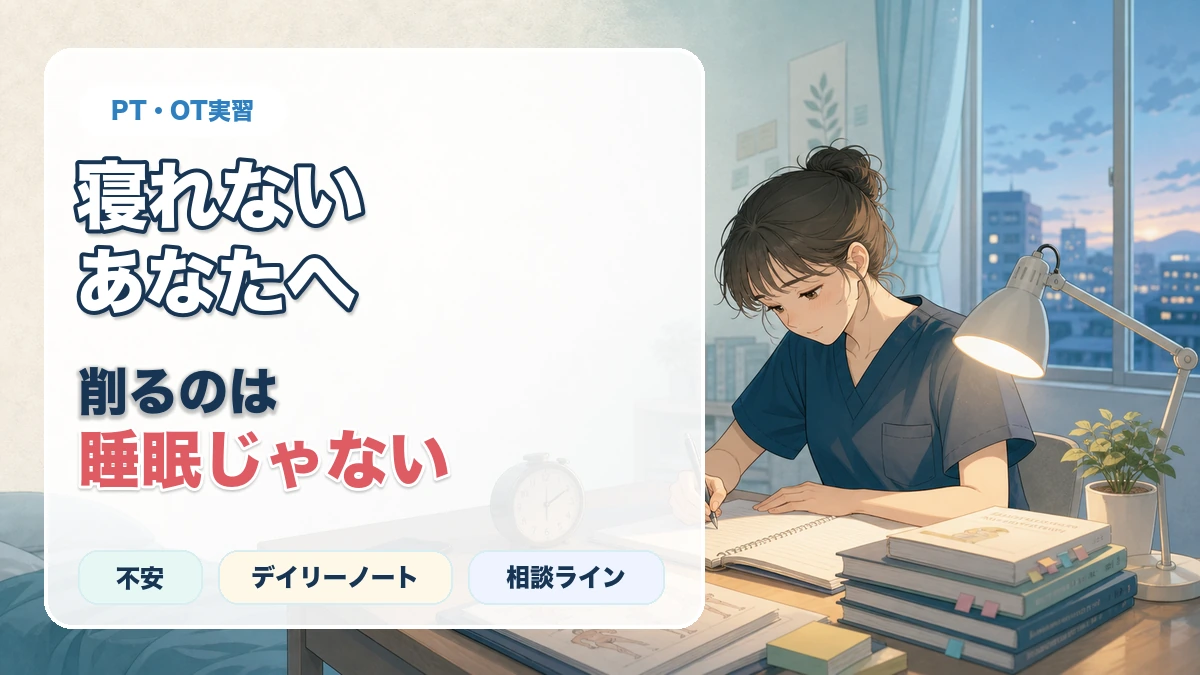 PT・OT実習で寝れないあなたへ睡眠を削らず実習を乗り切る方法を解説する記事のアイキャッチ画像