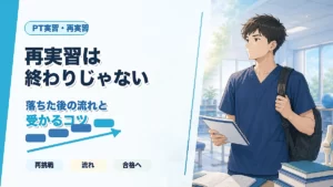 理学療法士の再実習は終わりじゃない、落ちた後の流れと受かるコツを示すアイキャッチ画像