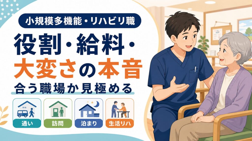 小規模多機能のリハビリ職は何をする？役割・給料・大変さの本音を図解で解説する記事のアイキャッチ画像