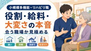 小規模多機能のリハビリ職は何をする?役割・給料・大変さの本音を図解で解説する記事のアイキャッチ画像