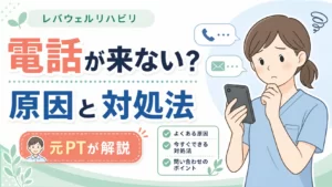 レバウェルリハビリから電話が来ない不安と原因・対処法を示すアイキャッチ画像