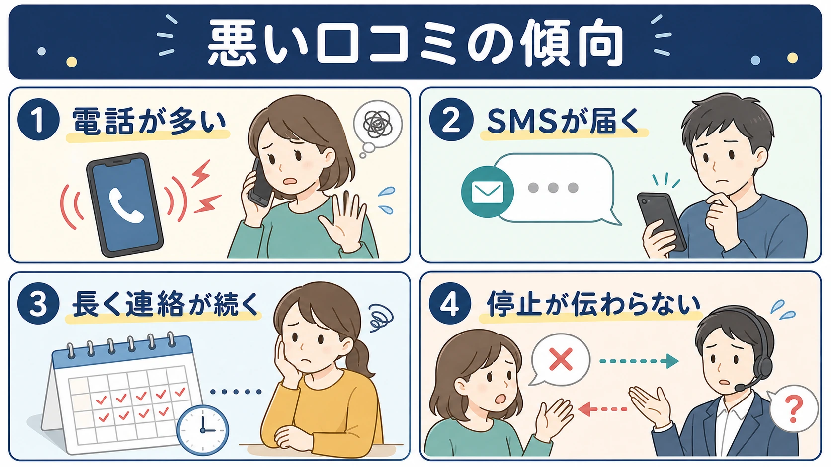 PTOT人材バンクの悪い口コミの傾向を4つに整理した図解