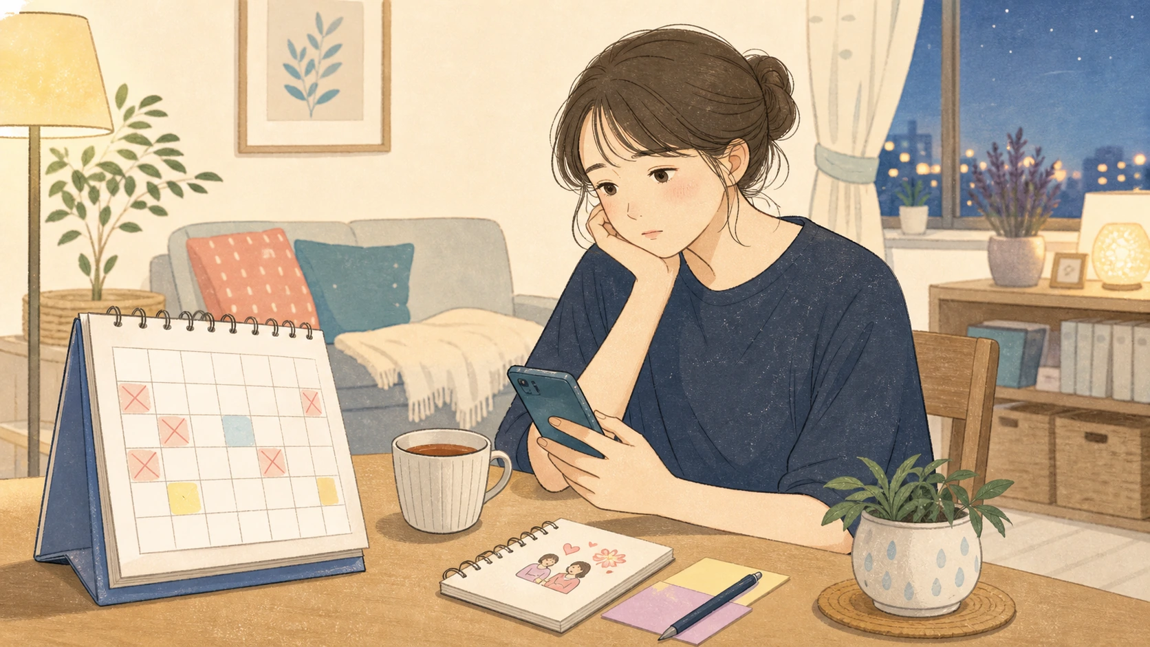 希望休が取れず生活予定を見直す介護職のイラスト