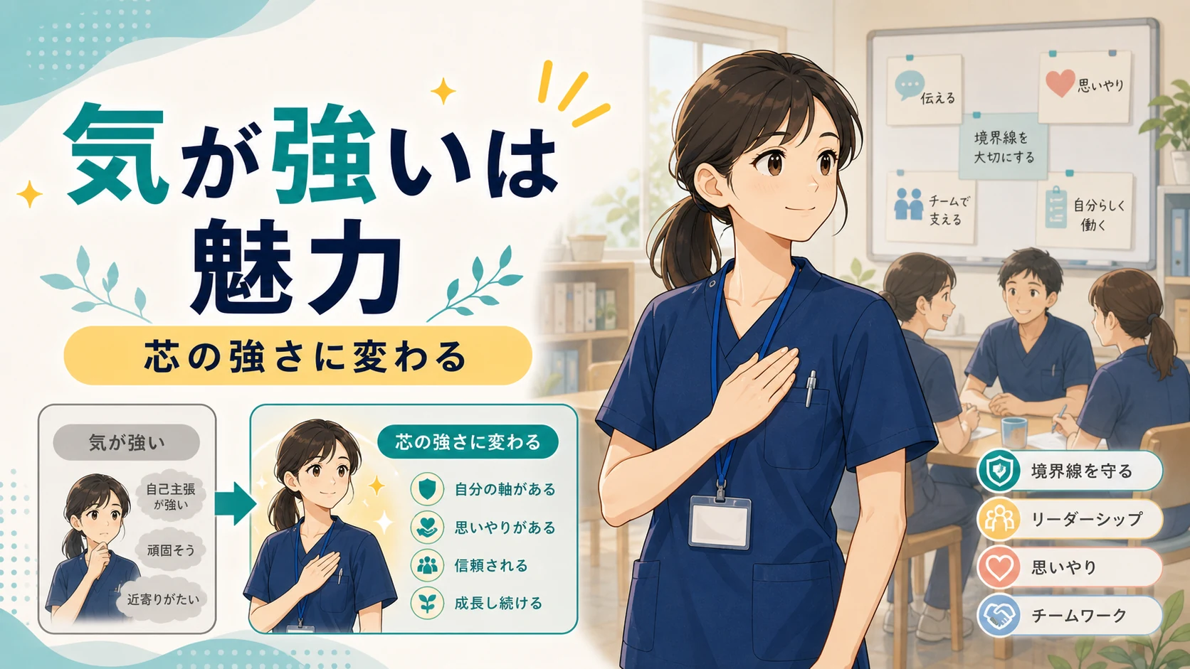 介護職女性の気が強い印象は芯の強さに変わる