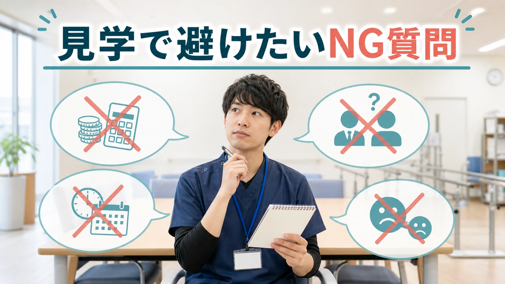 施設見学で避けたいNG質問を確認する理学療法士