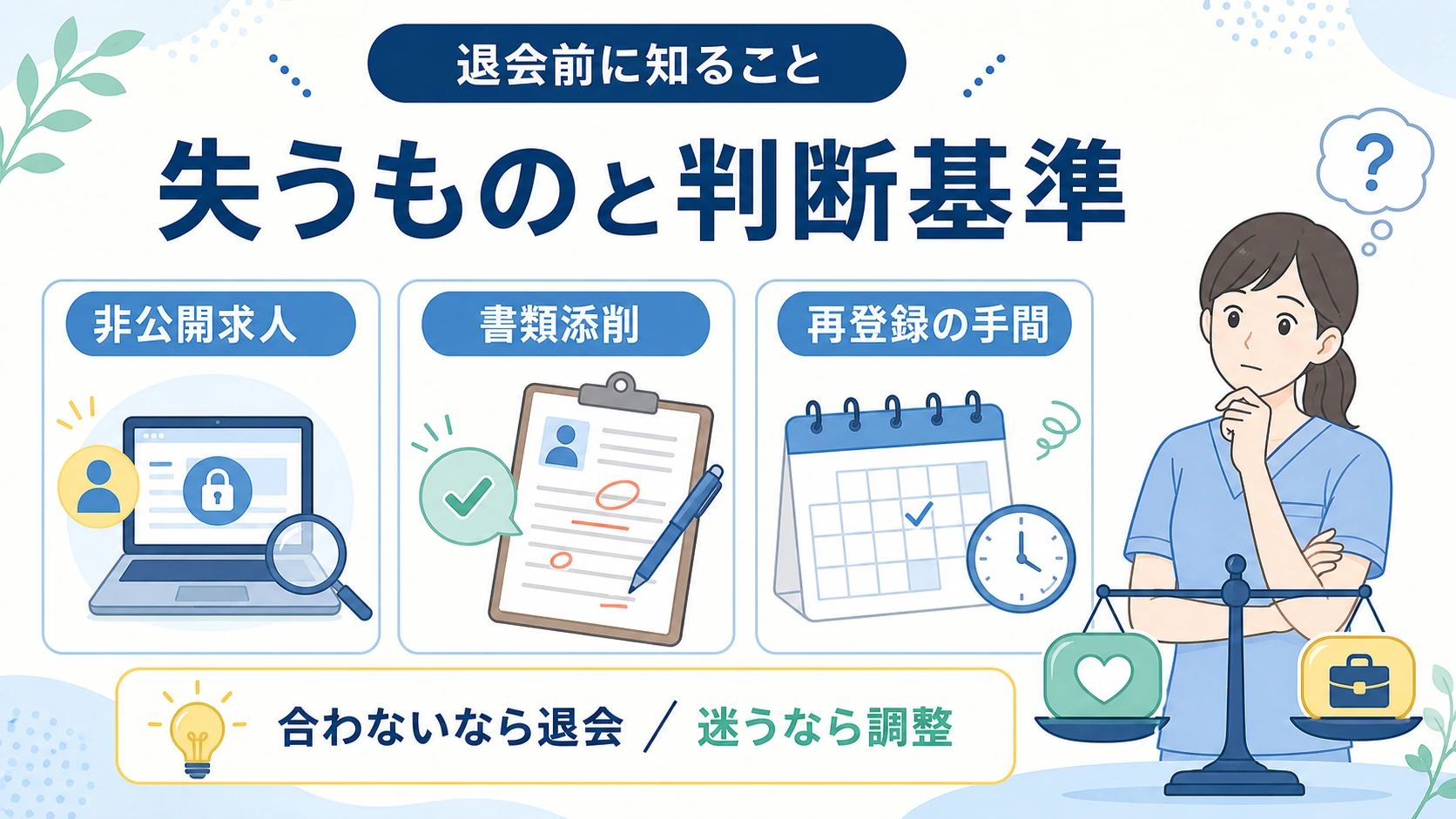 マイナビコメディカルを退会するデメリットと迷ったときの判断基準を示す図解