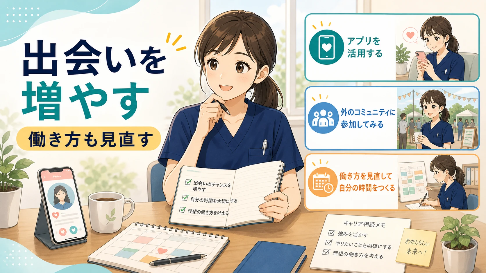 介護職の女性が出会いを増やすための行動