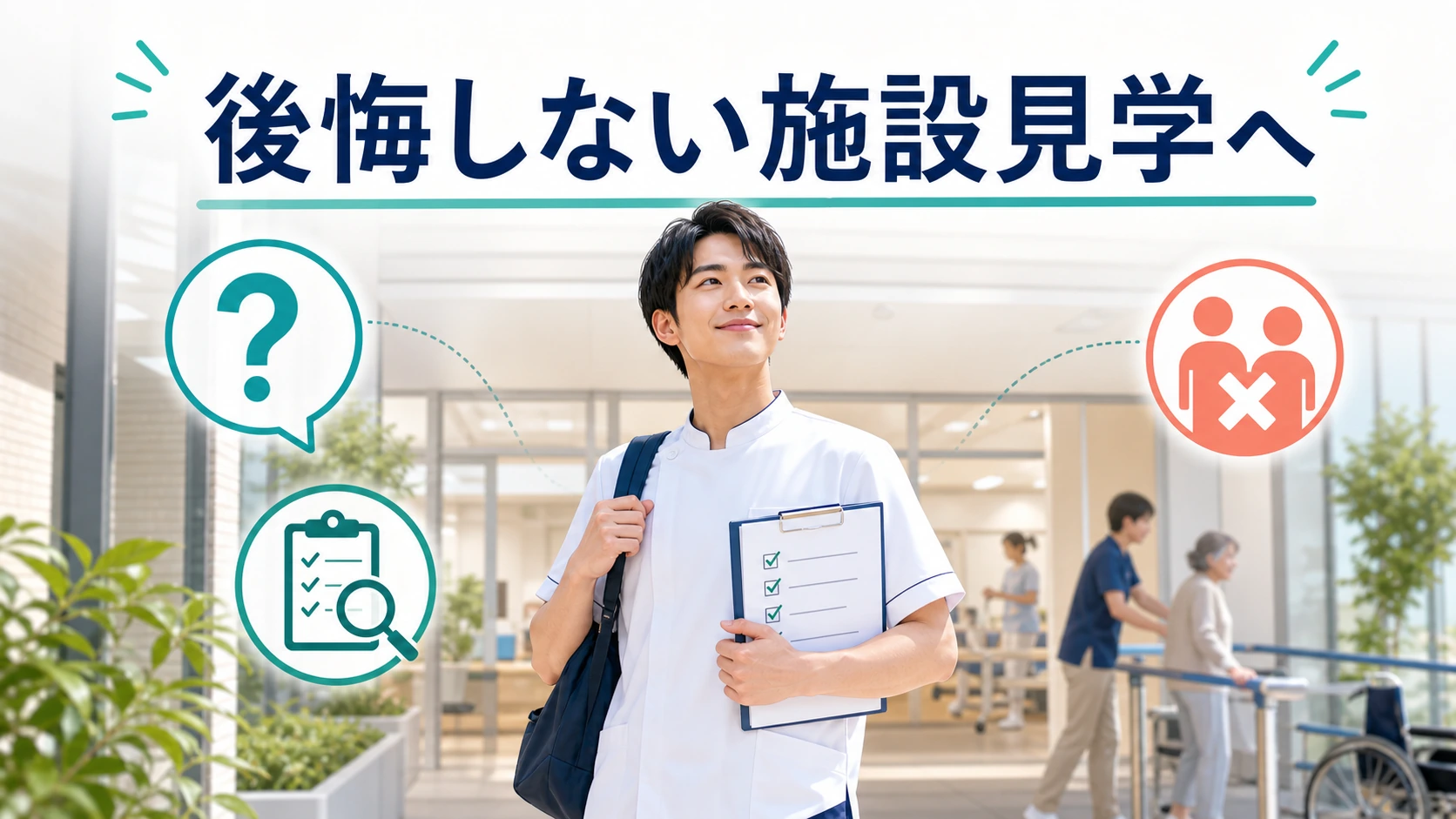 納得して選びやすい施設見学に向かう理学療法士