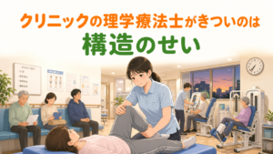 夕方のクリニックで多くの患者を担当する理学療法士