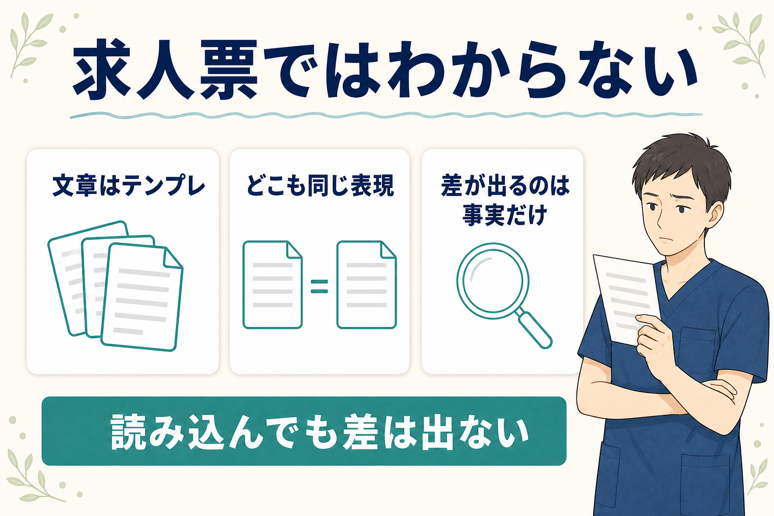 求人票の文章はテンプレで、どこも同じ表現になっているという図解