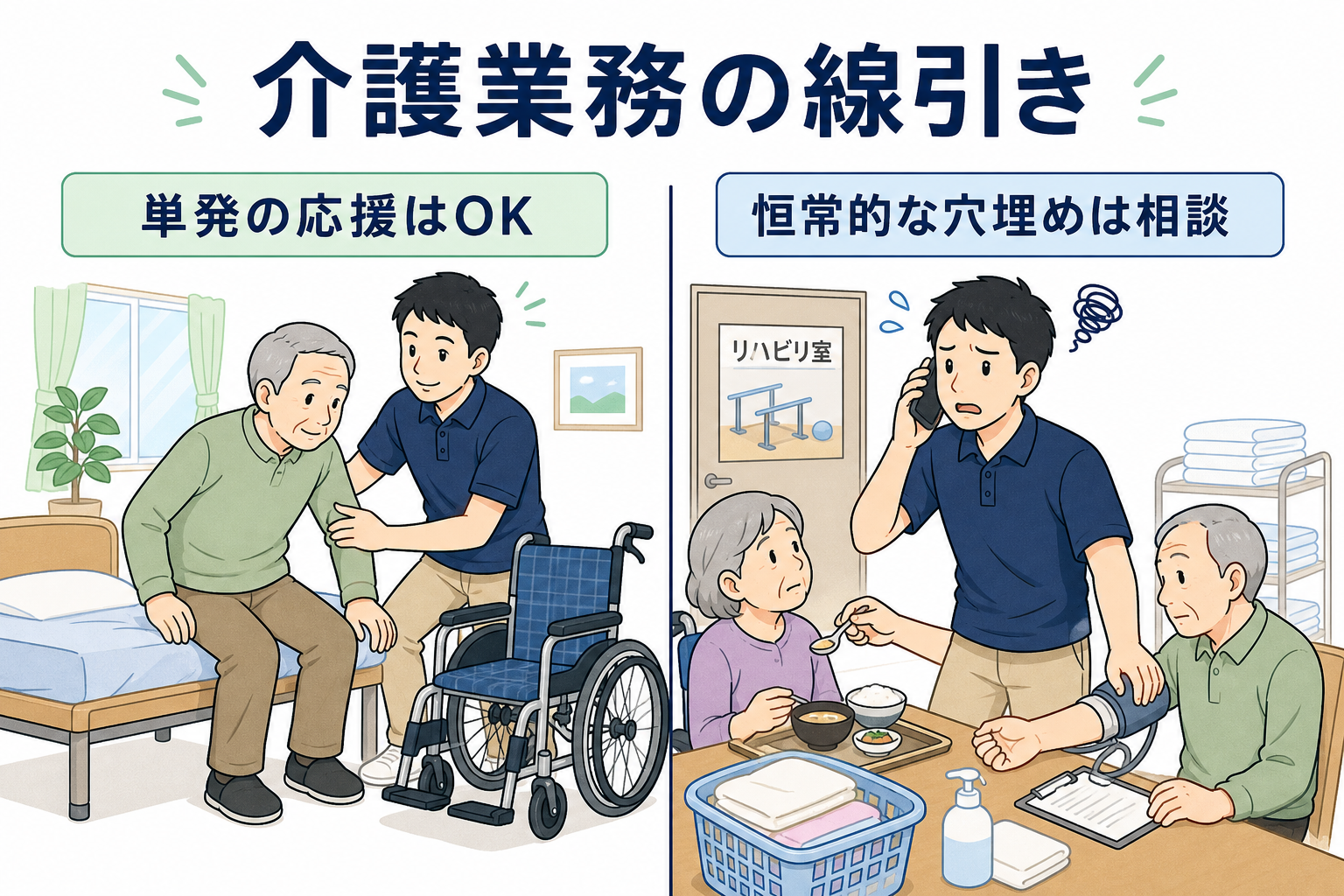 理学療法士が介護業務をどこまで引き受けるかの線引きの考え方