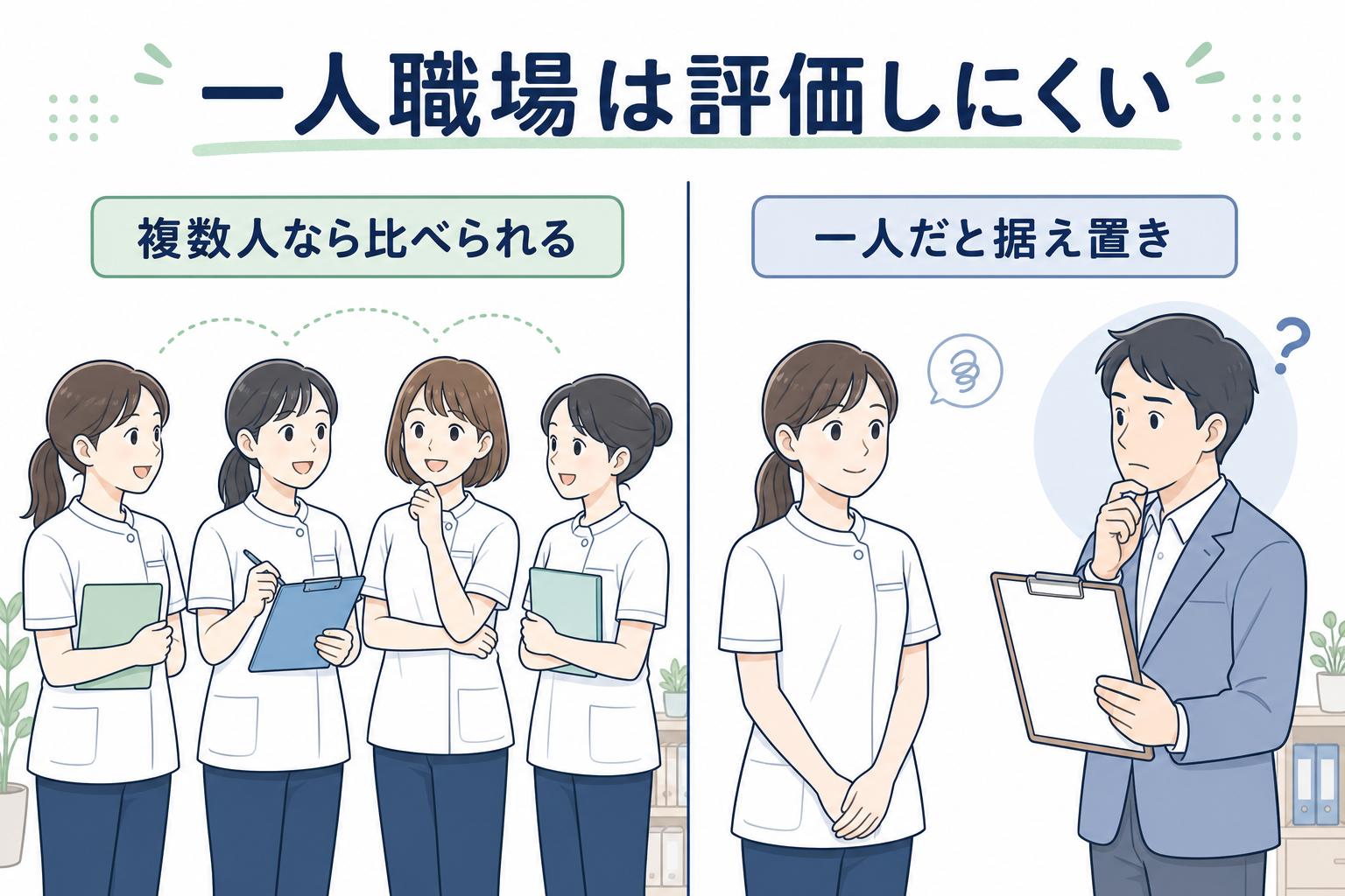 一人職場の言語聴覚士が評価制度に乗りにくい仕組みの図