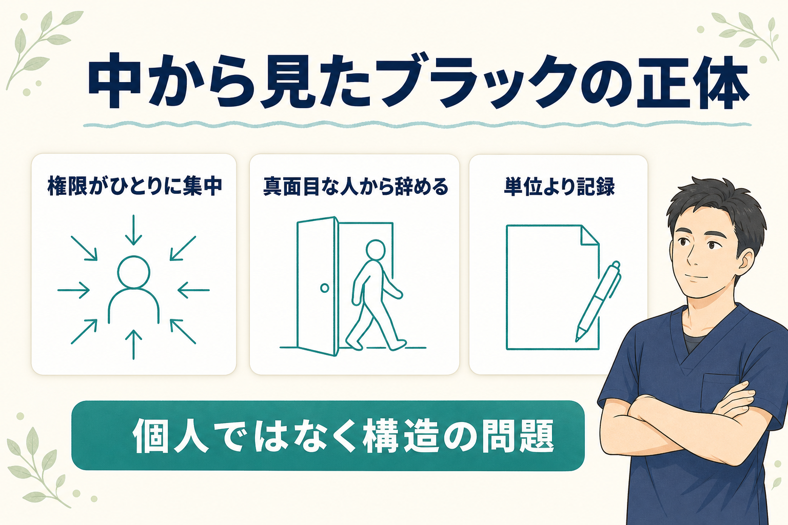 権限がひとりに集中し真面目な人から辞めていくという、ブラック職場の正体の図解