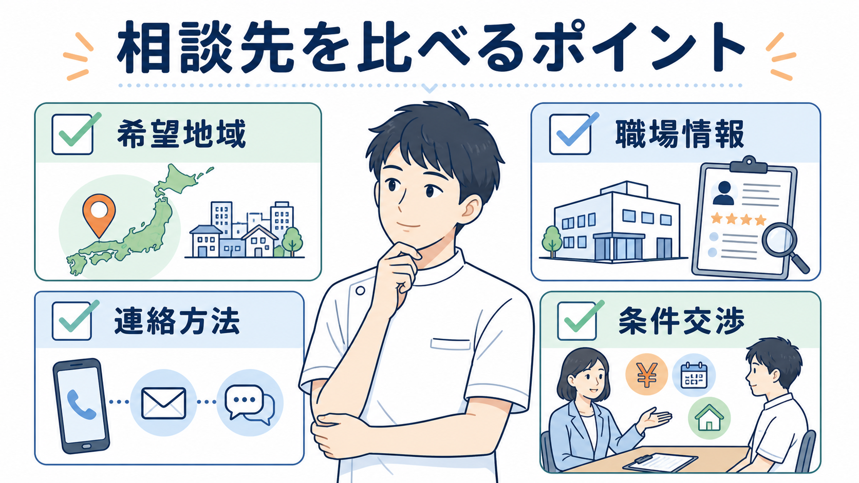 みえるリハとレバウェルリハビリを対象地域と職場情報と選考支援で比較