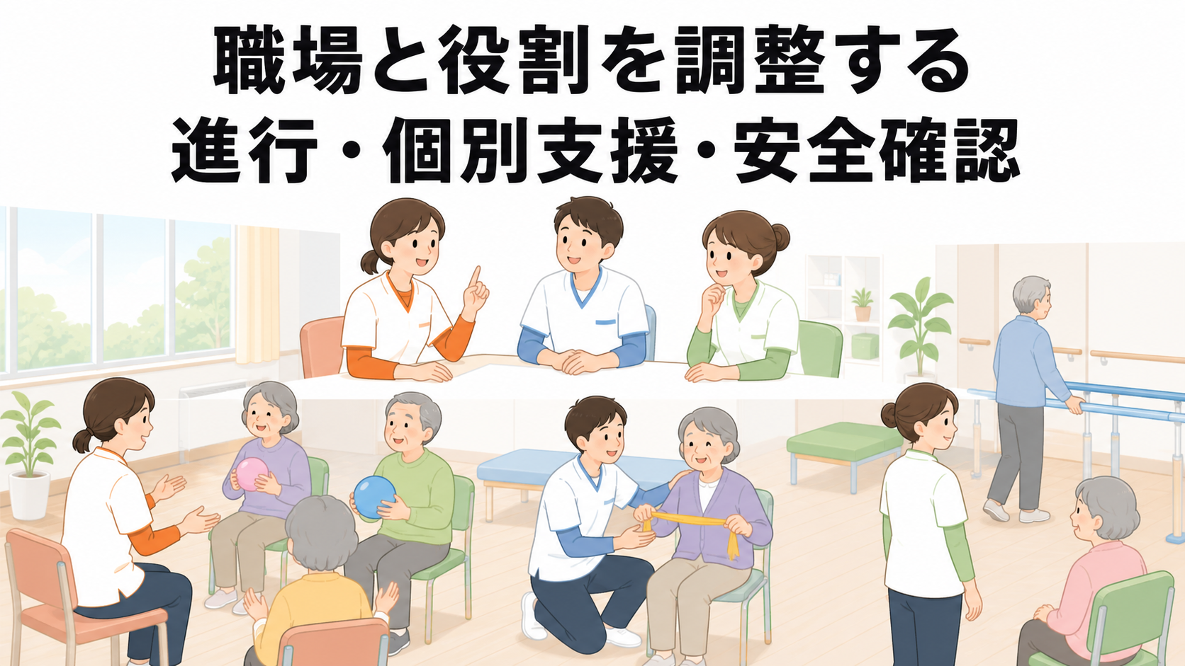 レクリエーションの進行・個別支援・安全確認を職場で分担する作業療法士