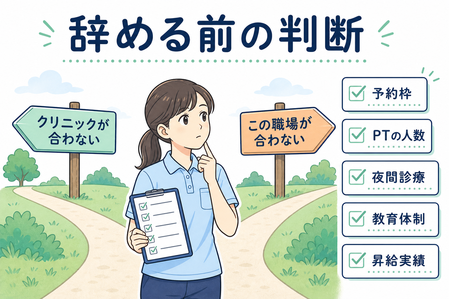 クリニックを続けるか職場を変えるかを判断する基準の図