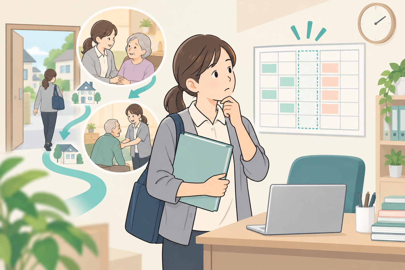 訪問対応が増えサ責業務の時間確保を考える職員