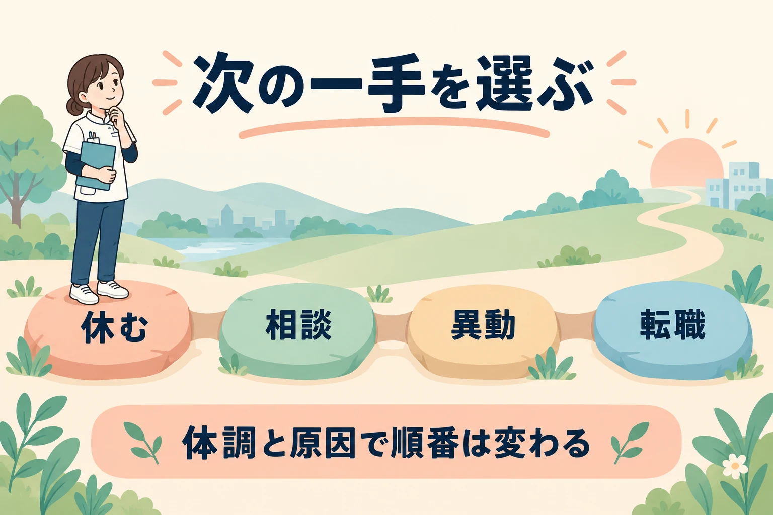 体調と原因に応じて休む・相談・異動・転職を選ぶ図