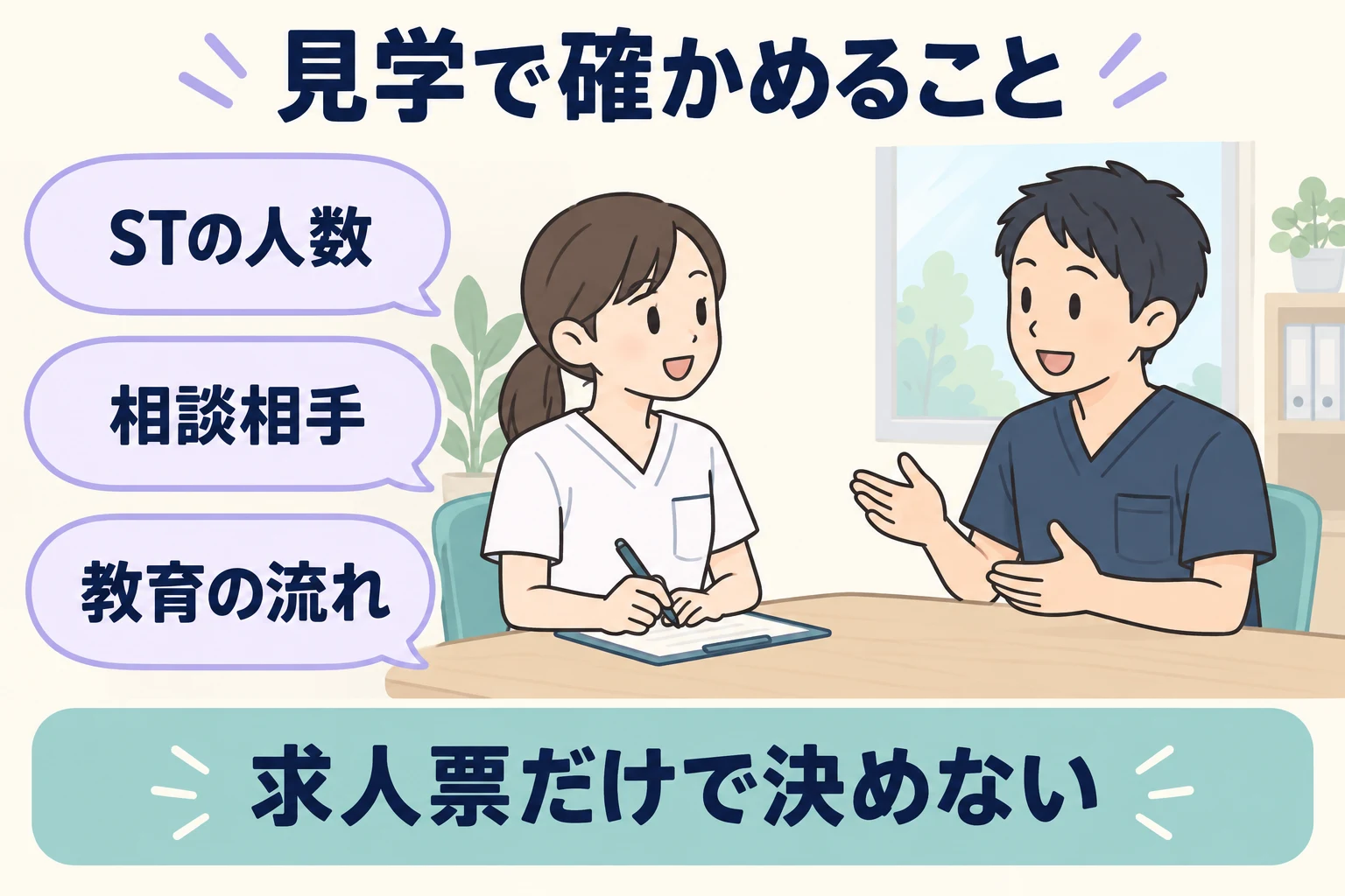 見学時にSTの人数・相談相手・教育の流れを尋ねる図